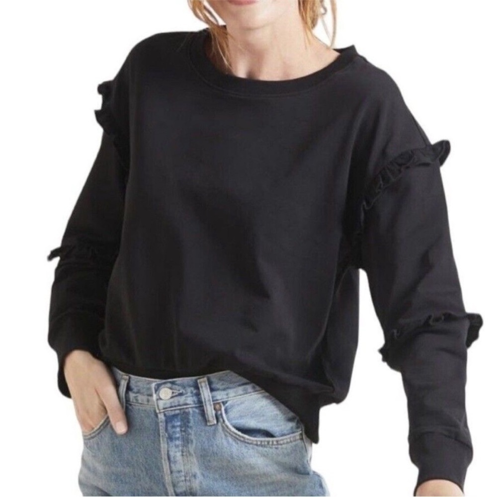 Evereve Women's Sonia Ruffle Sweatshirt Black size Small H34